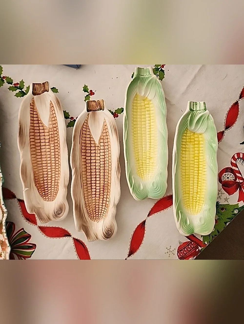 Vintage 1950s Corn on the Cob Dishes Ceramic Holders Set of Four